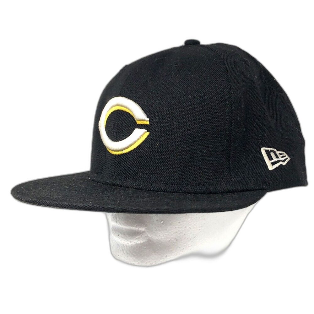New Era 59FIFTY Cincinnati Reds Wool Fitted Cap Hat Size 8 VTG True Fitted Black